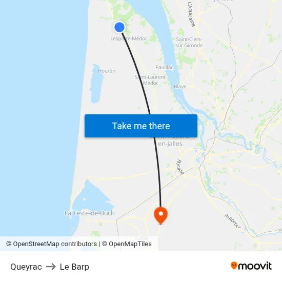 Queyrac to Le Barp map