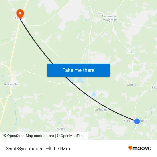 Saint-Symphorien to Le Barp map