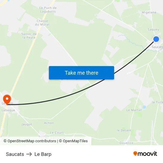 Saucats to Le Barp map