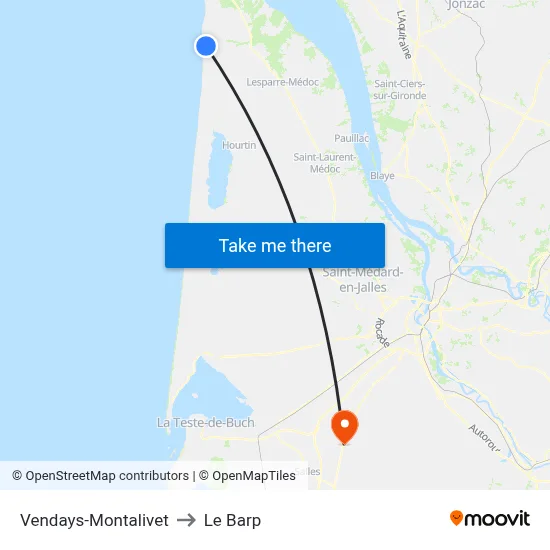 Vendays-Montalivet to Le Barp map