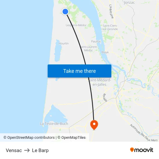 Vensac to Le Barp map