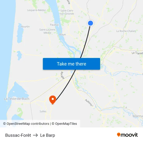 Bussac-Forêt to Le Barp map