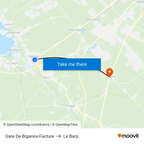 Gare De Biganos-Facture to Le Barp map