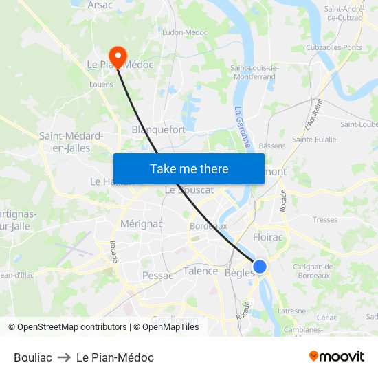 Bouliac to Le Pian-Médoc map
