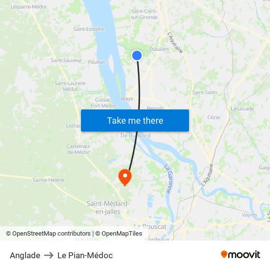 Anglade to Le Pian-Médoc map