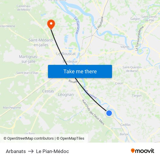 Arbanats to Le Pian-Médoc map