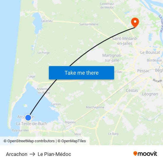 Arcachon to Le Pian-Médoc map