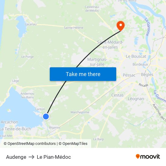 Audenge to Le Pian-Médoc map