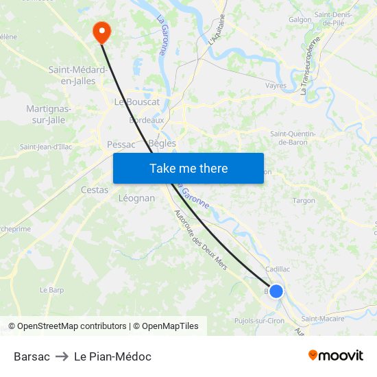 Barsac to Le Pian-Médoc map