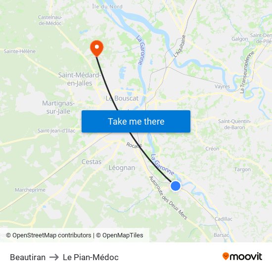 Beautiran to Le Pian-Médoc map