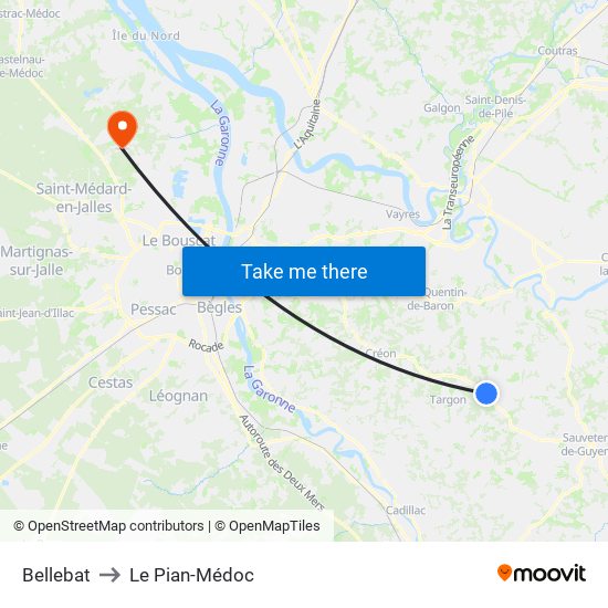 Bellebat to Le Pian-Médoc map