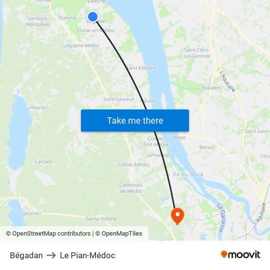 Bégadan to Le Pian-Médoc map