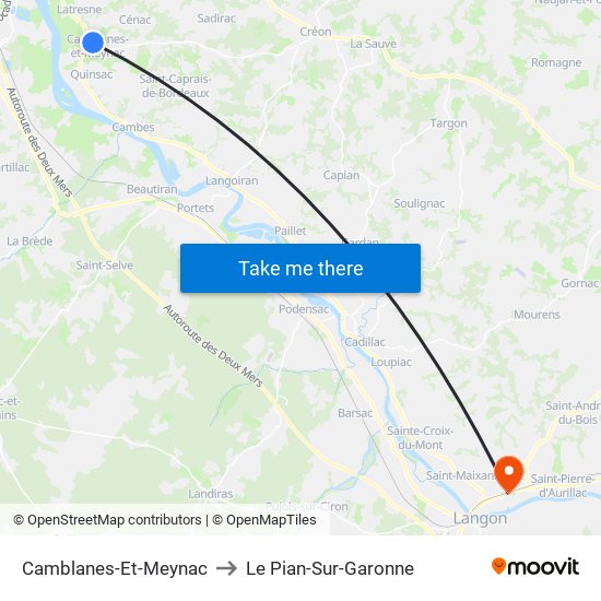 Camblanes-Et-Meynac to Le Pian-Sur-Garonne map