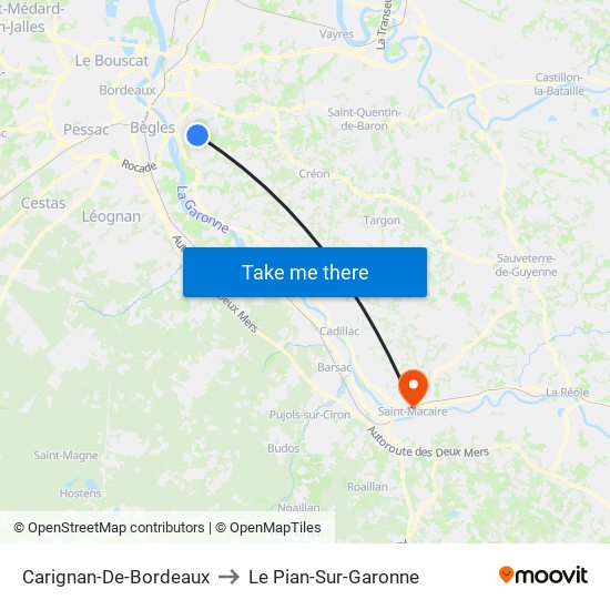 Carignan-De-Bordeaux to Le Pian-Sur-Garonne map