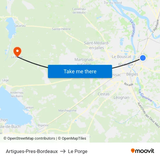 Artigues-Pres-Bordeaux to Le Porge map