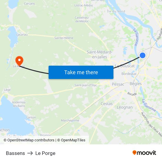 Bassens to Le Porge map