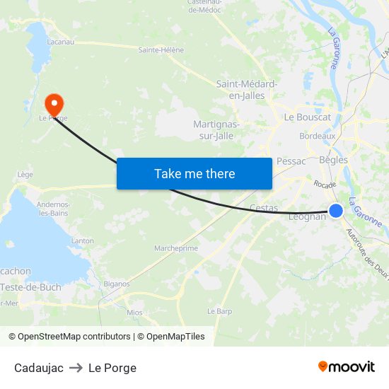 Cadaujac to Le Porge map