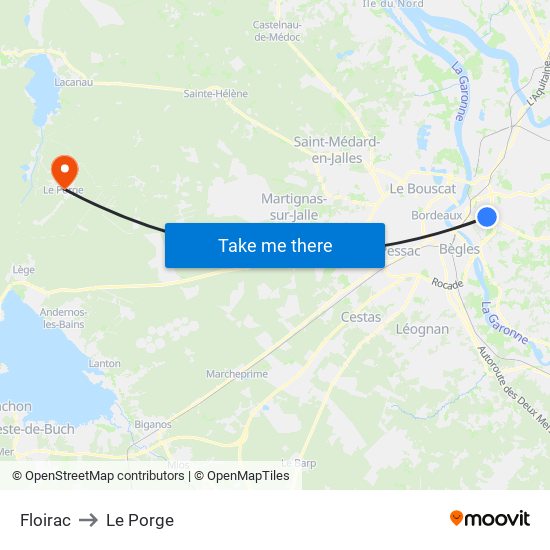 Floirac to Le Porge map