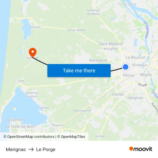 Merignac to Le Porge map