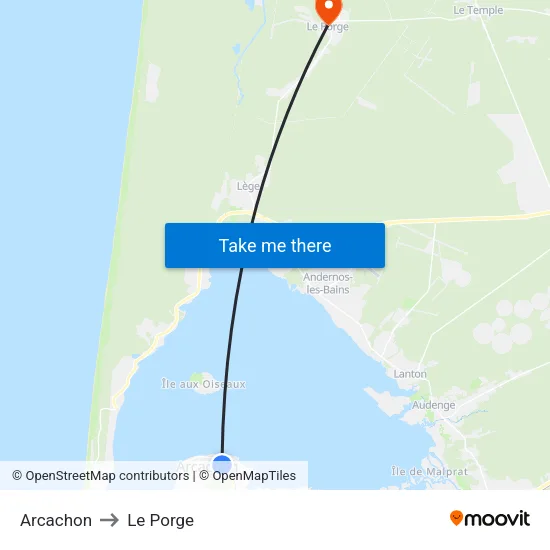 Arcachon to Le Porge map