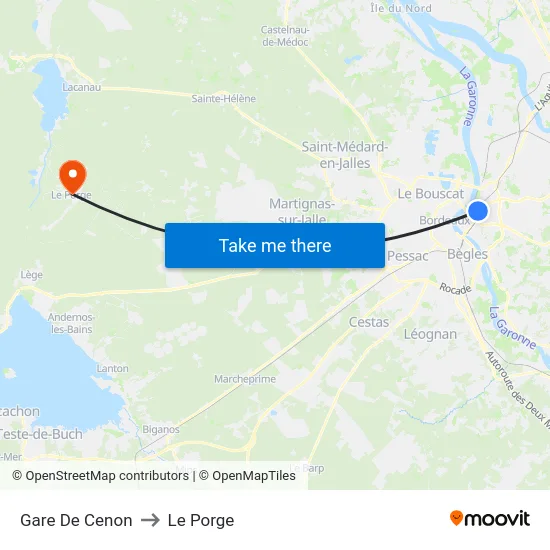 Gare De Cenon to Le Porge map