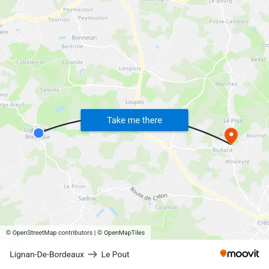 Lignan-De-Bordeaux to Le Pout map