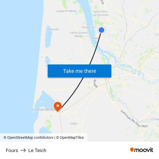 Fours to Le Teich map