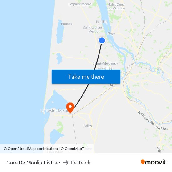 Gare De Moulis-Listrac to Le Teich map