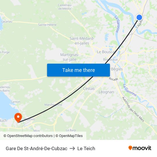 Gare De St-André-De-Cubzac to Le Teich map