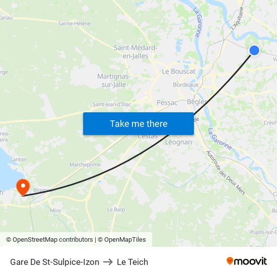 Gare De St-Sulpice-Izon to Le Teich map