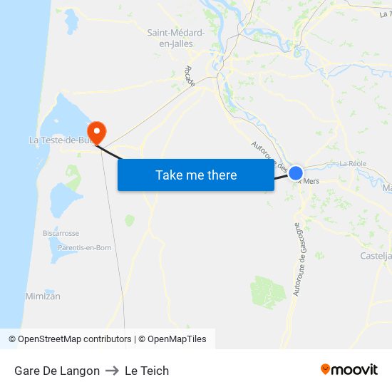 Gare De Langon to Le Teich map