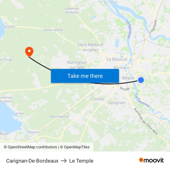 Carignan-De-Bordeaux to Le Temple map