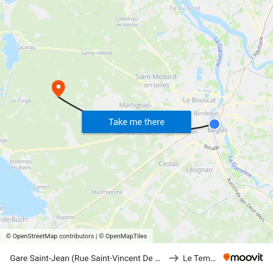 Gare Saint-Jean (Rue Saint-Vincent De Paul) to Le Temple map