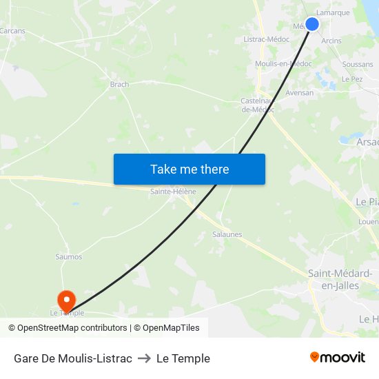 Gare De Moulis-Listrac to Le Temple map