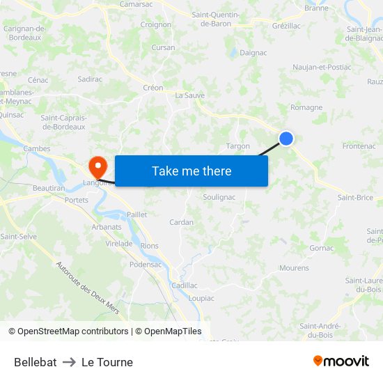 Bellebat to Le Tourne map