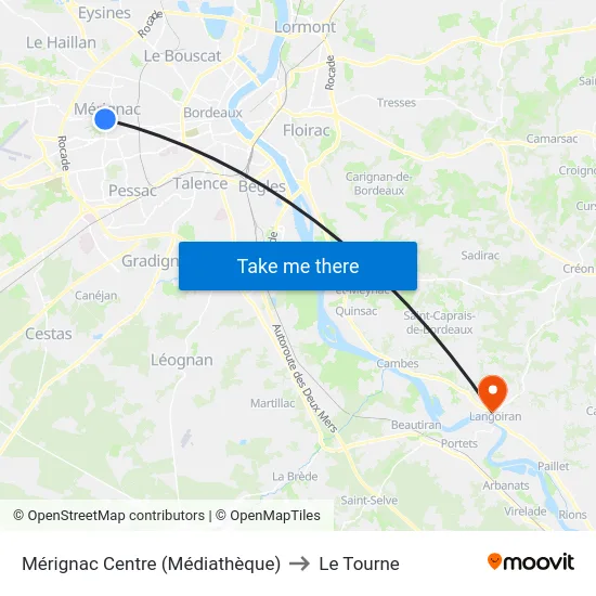 Mérignac Centre (Médiathèque) to Le Tourne map