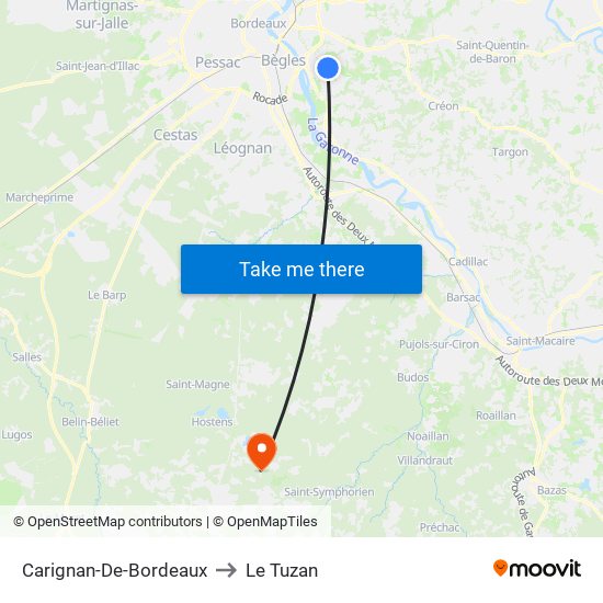 Carignan-De-Bordeaux to Le Tuzan map
