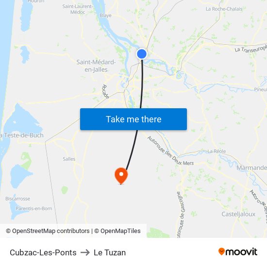 Cubzac-Les-Ponts to Le Tuzan map
