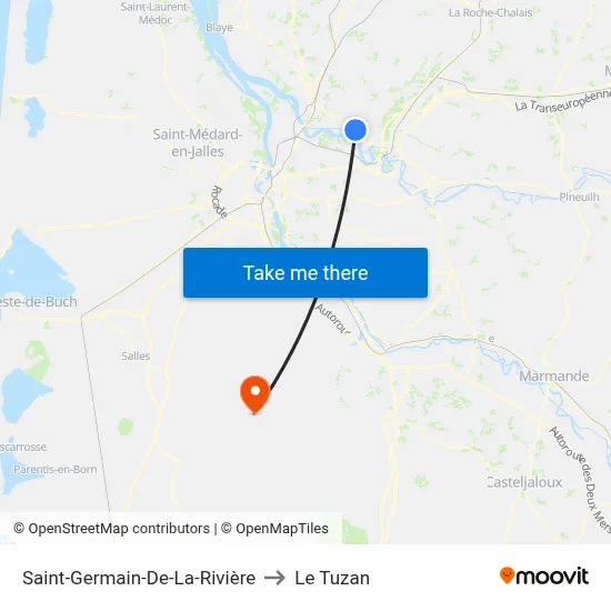 Saint-Germain-De-La-Rivière to Le Tuzan map