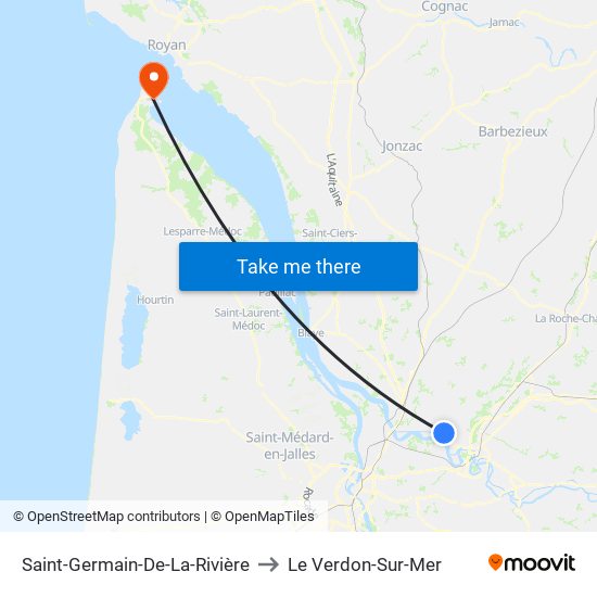 Saint-Germain-De-La-Rivière to Le Verdon-Sur-Mer map