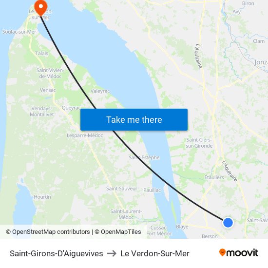 Saint-Girons-D'Aiguevives to Le Verdon-Sur-Mer map