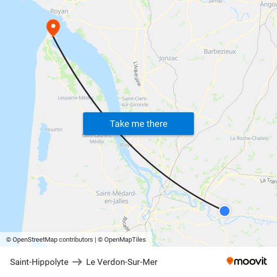 Saint-Hippolyte to Le Verdon-Sur-Mer map