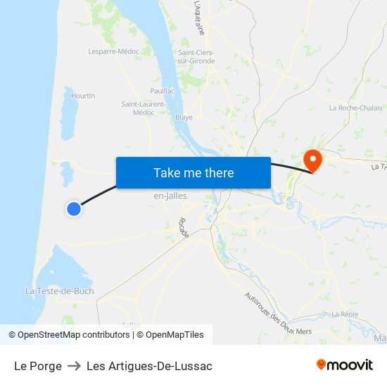 Le Porge to Les Artigues-De-Lussac map