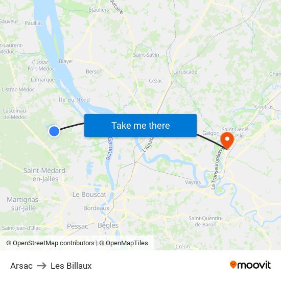 Arsac to Les Billaux map