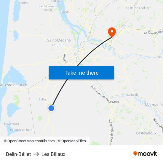 Belin-Béliet to Les Billaux map