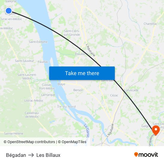 Bégadan to Les Billaux map