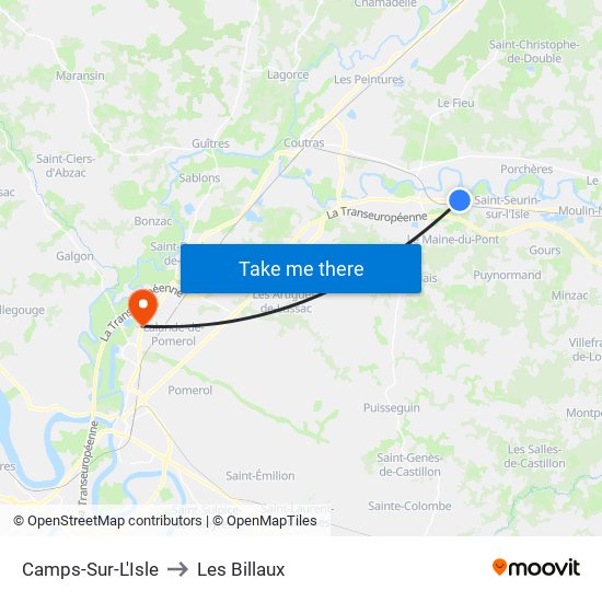 Camps-Sur-L'Isle to Les Billaux map