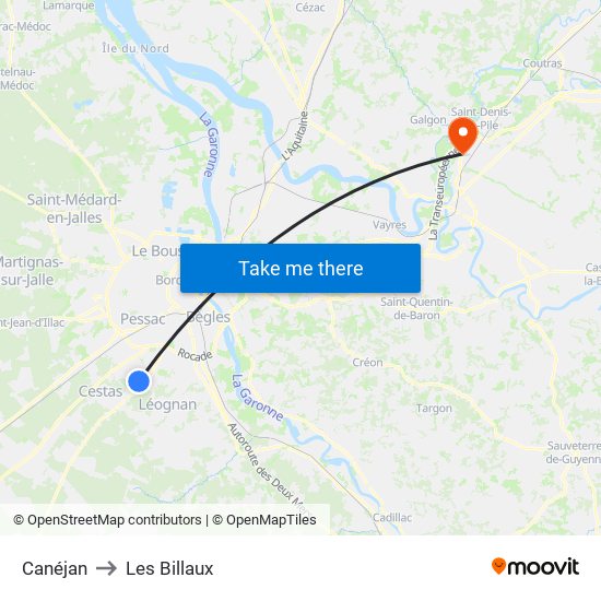 Canéjan to Les Billaux map