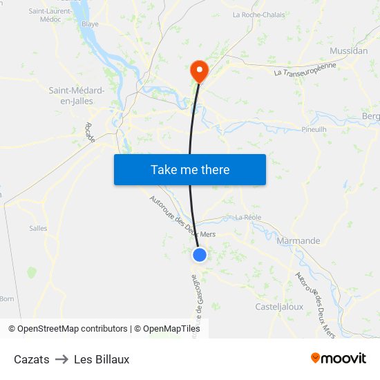 Cazats to Les Billaux map