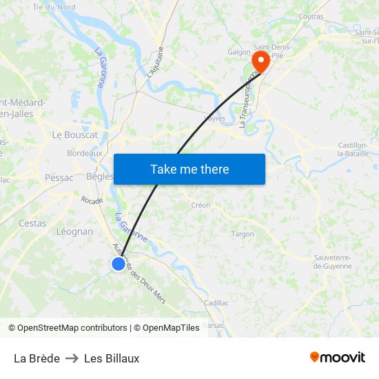 La Brède to Les Billaux map